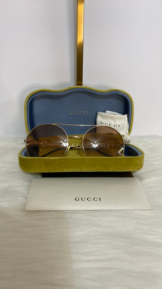 New Authentic Gucci Sunglasses GG0878S 003 59 Horsebit Oversized Round