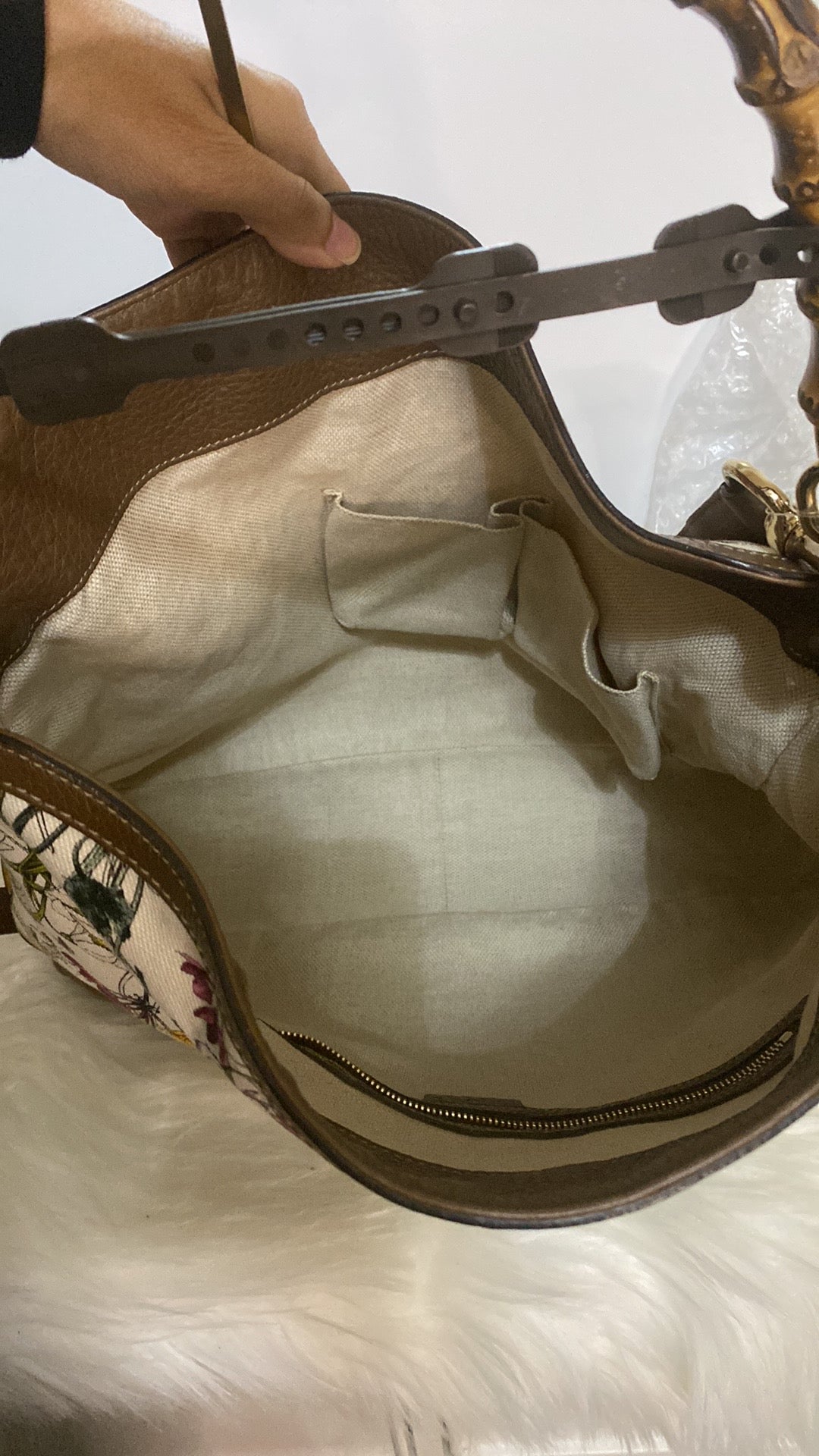 Gucci Bamboo White Floral Canvas Two Way Tote Bag