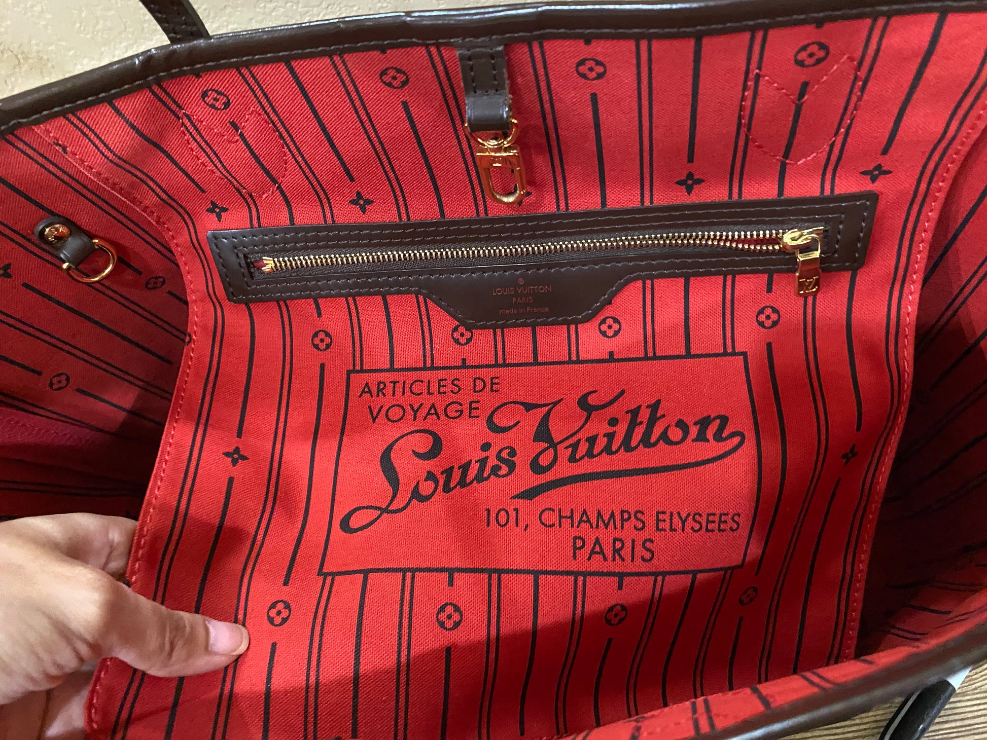 Louis Vuitton Damier Ebene Neverfull MM Cherry Fashion Leather